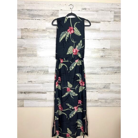 Tommy Bahama Vintage Women’s 10 Gray Floral Silk Sleeveless Hawaiian Maxi Dress - Picture 2 of 5